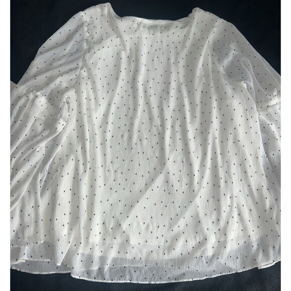 Plus Size 22/24 Long Bell Sleeve White Polka Dot Chiffon Top/blouse Lane Bryant - Picture 6 of 13